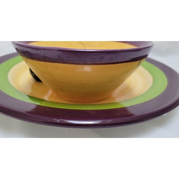 Vintage Cali Ceramic Pottery Serving Plate w/ Attached Bowl  - Olive Design - 1B - Picture 5 of 14